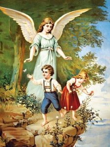 Plakat do pokoju dziecka Anioł Stróż z dziećmi