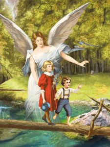 Plakat do pokoju dziecka Anioł Stróż z dziećmi