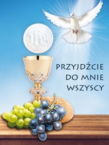 Baner religijny na Boże Ciało "Przyjdźcie do mnie wszyscy"- 75x100 cm 