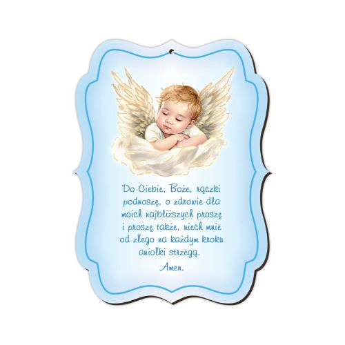 Pamiątka Chrztu Świętego Anioł Stróż z modlitwą, grawer