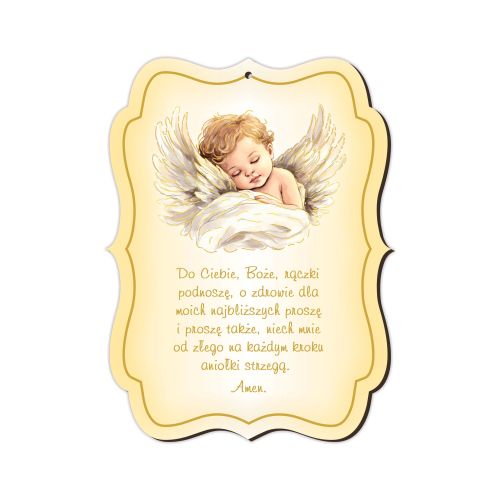 Pamiątka Chrztu Świętego Anioł Stróż z modlitwą, grawer