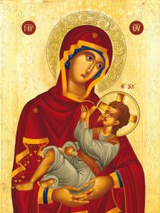 Plakat religijny Matka Bożka Karmiąca ikona i Dzieciątko Jezus