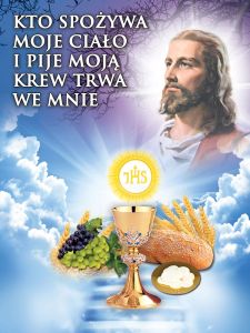 Baner religijny na Boże Ciało "Kto spożywa moje ciało" 75x100 cm 