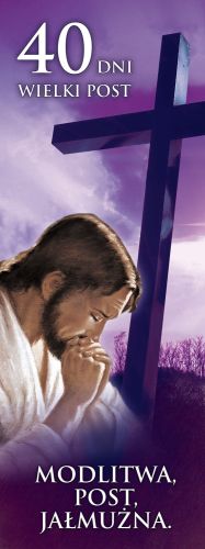 Baner na Wielki Post "Modlitwa, Post, Jałmużna" 50x130cm