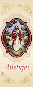 Baner religijny - Dobry pasterz z owieczkami - Alleluja! 50x130 cm