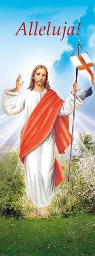 Baner na Wielkanoc "Alleluja!" - błękitny 50x130 cm