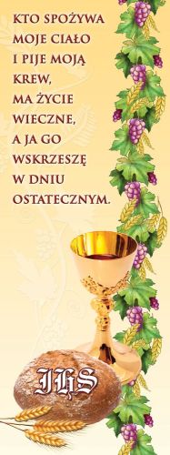 Baner na Boże Ciało "Kto spożywa moje ciało.." 50x130 cm