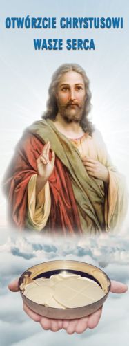 Baner na Boże Ciało "Otwórzcie Chrystusowi wasze serca" 50x130 cm