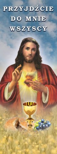 Baner na Boże Ciało "Przyjdźcie do mnie wszyscy" 50x130 cm