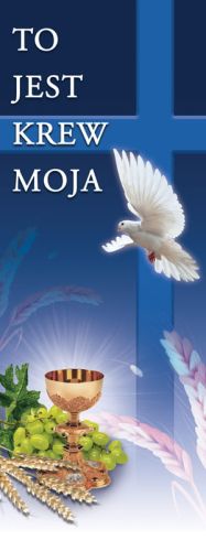 Baner na Boże Ciało "To jest krew moja" 50x130 cm