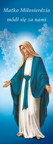 Baner religijny Matka Boża Niepokalana "Matko Miłosierdzia módl się .." 50x130 cm