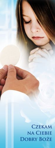 Baner na I Komunię Świętą "Czekam na Ciebie Dobry Boże" 50x130 cm