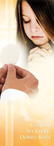 Baner na I Komunię Świętą "Czekam na Ciebie Dobry Boże" 50x130 cm