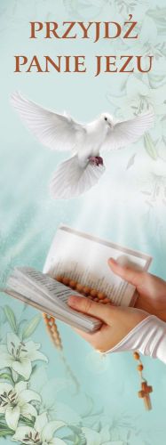 Baner na Pierwszą Komunię Świętą "Przyjdź Panie Jezu" 50x130 cm