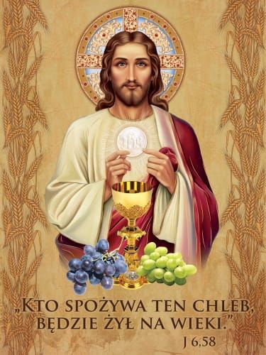 Baner na Boże Ciało "Kto spożywa ten chleb będzie żył na wieki" 75x100 cm
