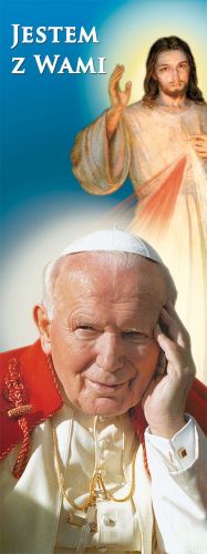 Baner Jezus Miłosierny i Święty Jan Paweł II "Jestem z Wami" 50x130 cm