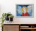 Obraz religijny Anioł Stróż - rama biała vintage