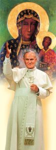 Baner Święty Jan Paweł II i Matka Boża Częstochowska 50x130 cm