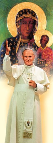 Baner Święty Jan Paweł II i Matka Boża Częstochowska 50x130 cm