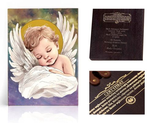 Ikona religijna Anioł Stróż (pamiątka Chrztu Świętego) - dedykacja / własny tekst