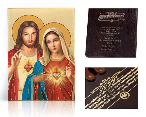 Ikona religijna Serce Maryi i Serce Jezusa - dedykacja / własny tekst
