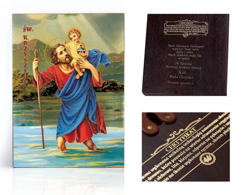 Ikona religijna Święty Krzysztof z Dzieciątkiem Jezus - dedykacja / własny tekst