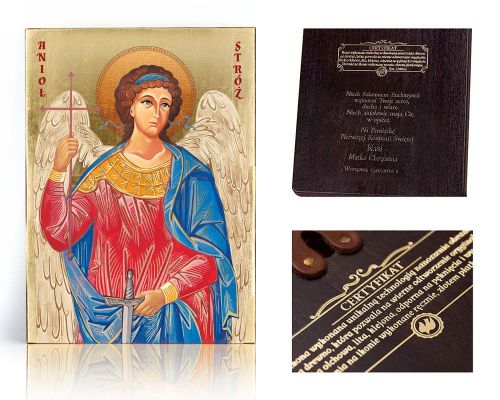 Ikona religijna Anioł Stróż - dedykacja /  własny tekst