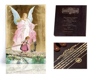 Ikona religijna Anioł Stróż dla dziewczynki (prezent na Chrzest Święty lub urodziny)