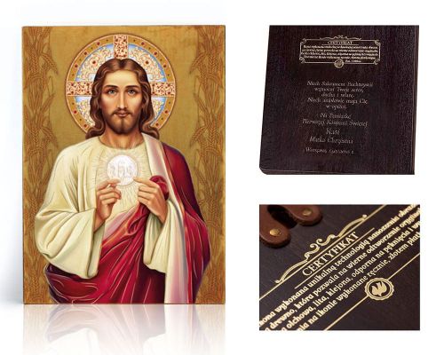 Ikona religijna Jezus Chrystus z Hostią - dedykacja / własny tekst