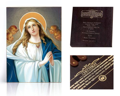 Ikona religijna Matka Boża z Aniołami - dedykacja / własny tekst