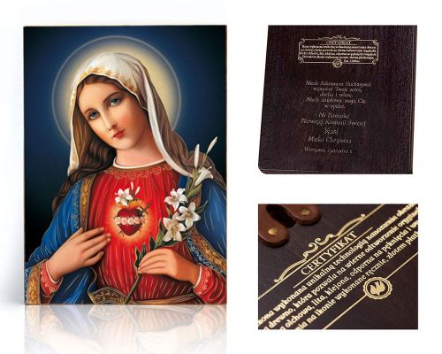 Ikona religijna Niepokalane Serce Najświętszej Maryi Panny - dedykacja / własny tekst