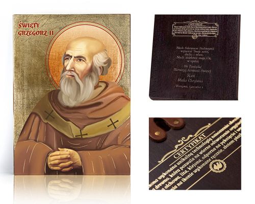 Ikona religijna Święty Grzegorz II - dedykacja / własny tekst