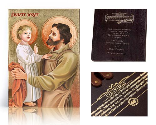 Ikona religijna Święty Józef z Dzieciątkiem Jezus - dedykacja / własny tekst