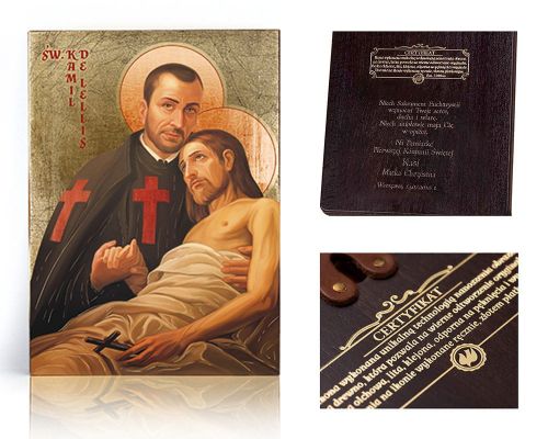 Ikona religijna Święty Kamil de Lellis - dedykacja / własny tekst