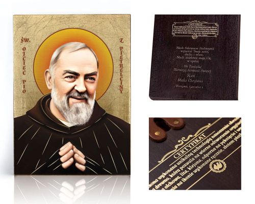 Ikona religijna Święty Ojciec Pio - dedykacja / własny tekst