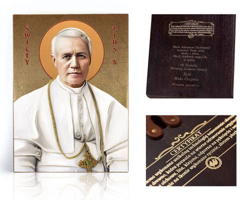 Ikona religijna Święty Pius X - dedykacja / własny tekst