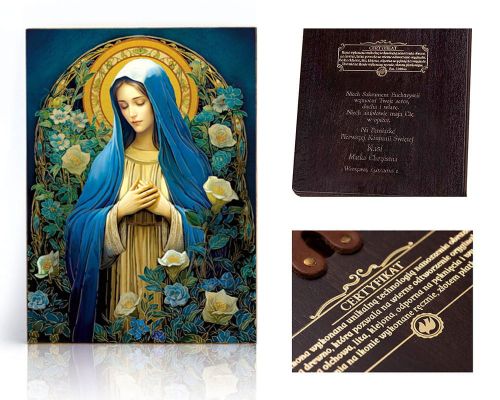 Ikona religijna Matka Boża - Królowa Duchowych Kwiatów - dedykacja / własny tekst
