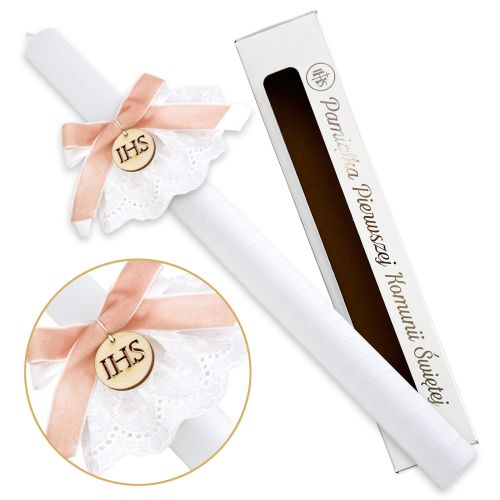 Świeca do Pierwszej Komunii Świętej dla dziewczynki - pudełko - ręcznie zdobiona