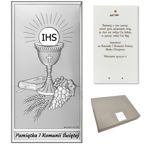 Pamiątka Pierwszej Komunii Świętej IHS + dedykacja