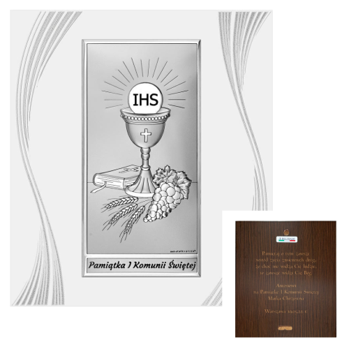 Pamiątka Pierwszej Komunii Świętej IHS + dedykacja