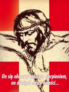 Baner na Wielki Post "On się obarczył.." 75x100cm