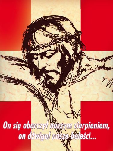Baner na Wielki Post "On się obarczył.." 75x100cm