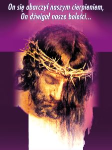 Baner na Wielki Post "On się obarczył.." 75x100 cm