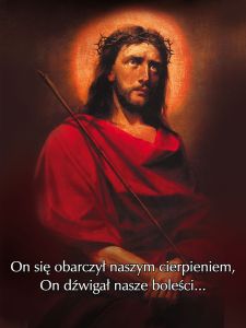 Baner na Wielki Post "On się obarczył.." 75x100 cm