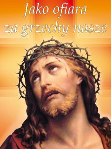 Baner na Wielki Post "Jako ofiara za grzechy.." 75x100 cm