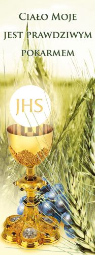 Baner na Boże Ciało "Ciało moje jest prawdziwym pokarmem" 75x200 cm