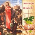 Baner na Boże Ciało "Bierzcie i jedzcie" 150x150cm