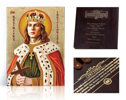 Ikona religijna Święty Kazimierz Jagiellończyk - dedykacja / własny tekst
