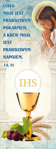 Baner na Boże Ciało "Ciało moje jest prawdziwym pokarmem..." 100x265 cm
