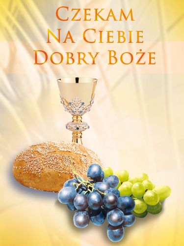 Baner na Boże Ciało "Czekam na ciebie..." żółty 75x100 cm